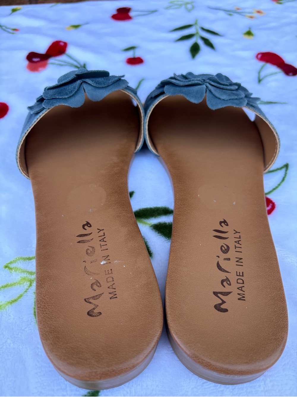 Mariella Blue Suede Flower Sandals Size 8 - Picture 3 of 6